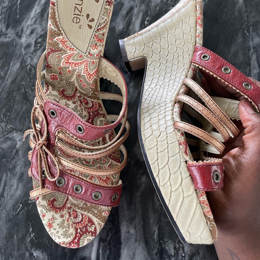 Kenzie Red and Cream Patterned Mules